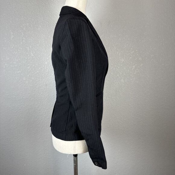 Rag & Bone Womens Pinstripe 2 Button Blazer Size 2 Black Lightweight Wool - Picture 6 of 8